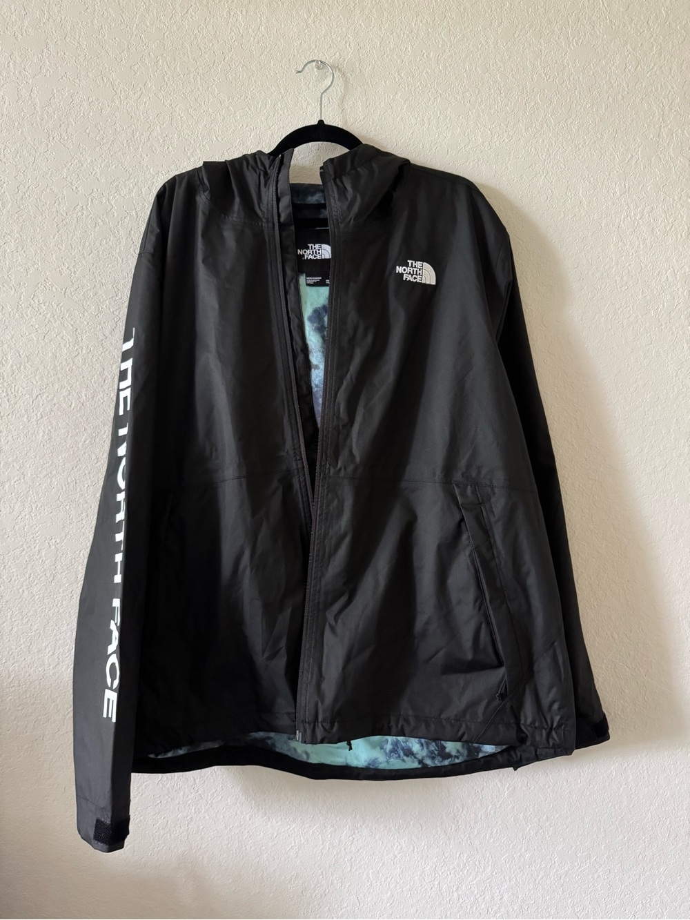The North Face Black Hooded Rain Jacket with Logo Sleeve